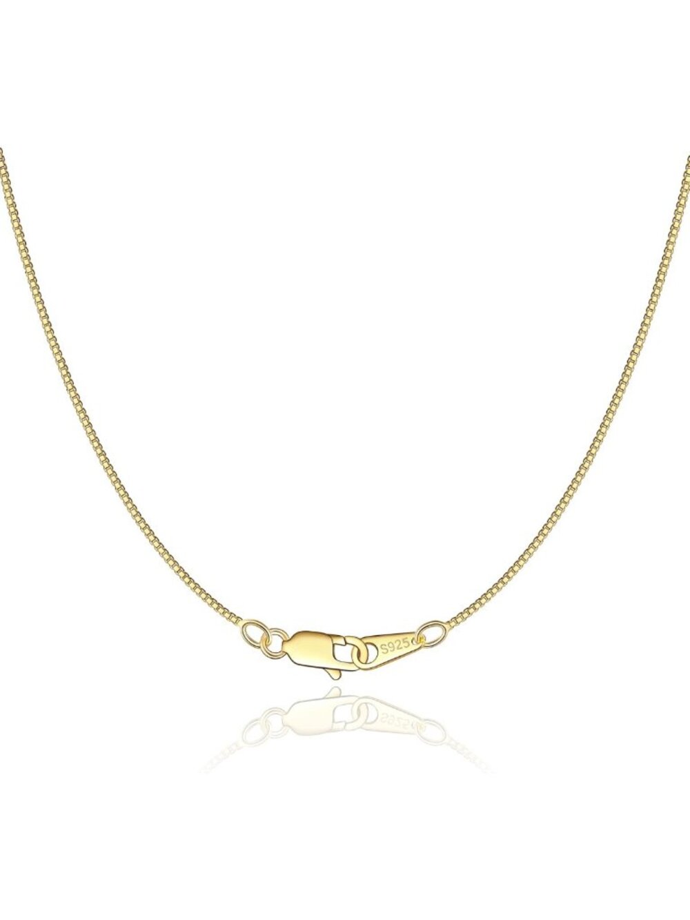 18K Gold Plated Sterling Silver Box Chain Necklace for Women & Girls, 16-24 Inch